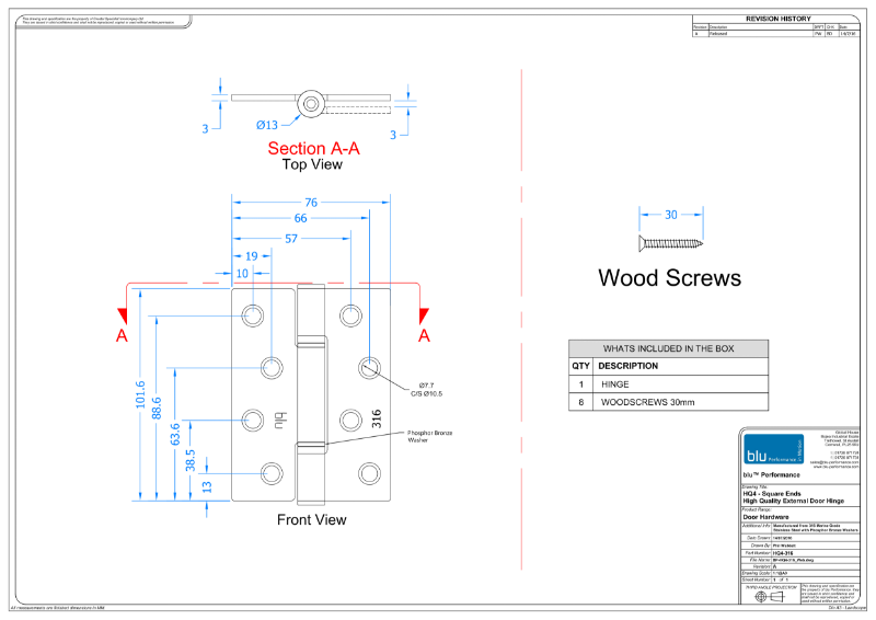 BLU™ - HQ4 Butt Hinge CAD