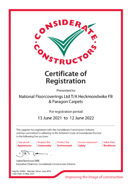 Heckmondwike Considerate Constructors Certification