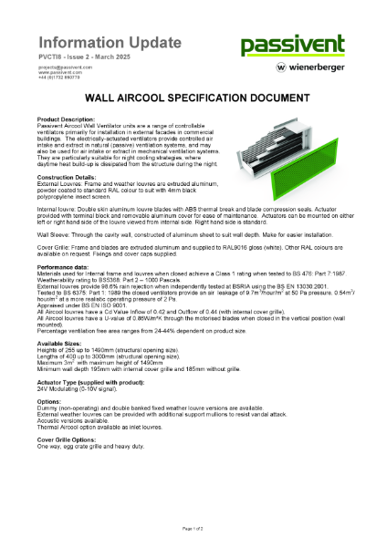 Passivent Specification Document - Wall Aircool