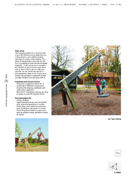 Timberplay Swings - Car Tyre Swing - Product Data Sheet