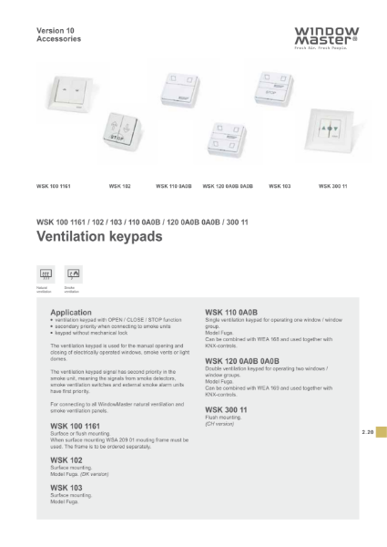 WSK Ventilation Keypads Data Sheet