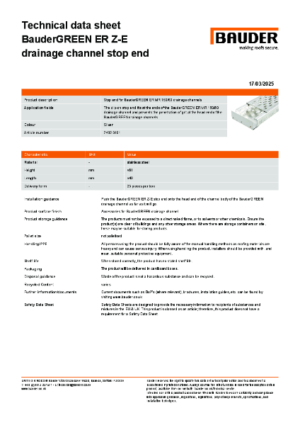 BauderGREEN ER Z-E - Technical Data Sheet