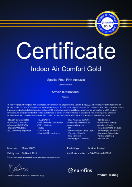 First and First Acoustic LVT Indoor Air Comfort Gold