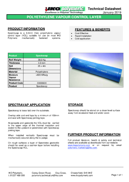 Technical Data Sheet (TDS) - IKO Spectravap PE Air and Vapour Control Layer