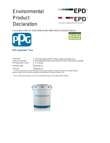Environmental Product Declaration S-P-07120 PPG Sigmadur One