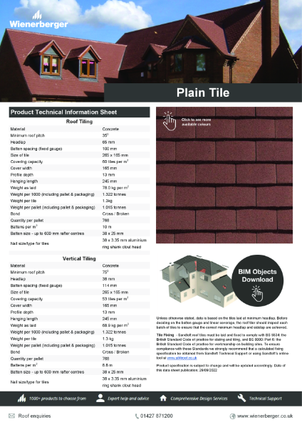 Plain Tile Technical Data Sheet