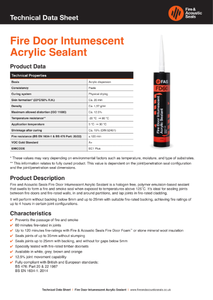 Fire Door Intumescent Acrylic Sealant Datasheet