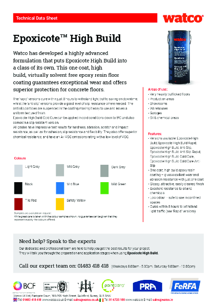 Data Sheet: Epoxicote High Build Range