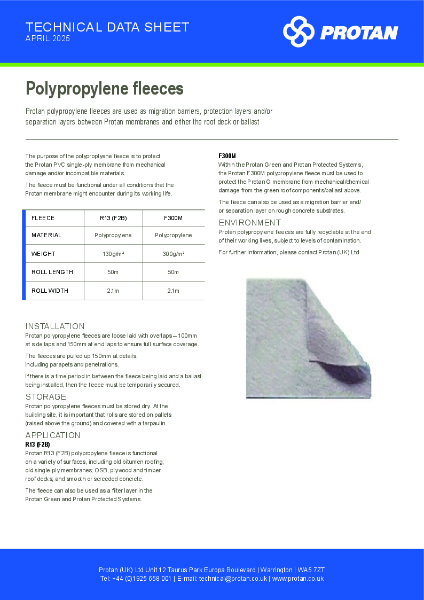 Protan (UK) Ltd Polypropylene Fleeces Technical Data Sheet April 2025