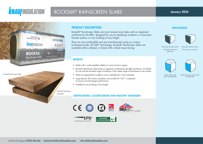 Knauf Insulation Rocksilk® RainScreen Slab 455mm - Product Datasheet