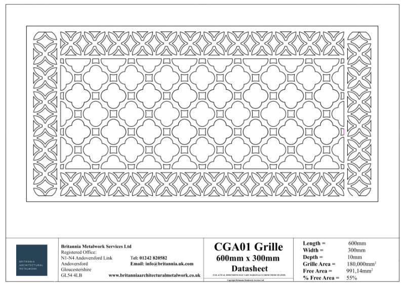 CGA01 600 x 300 Grille Datasheet