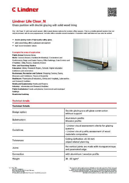 Lindner Life Clear_N - Data sheet