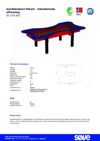 Produktark Sandlekebord Firkant