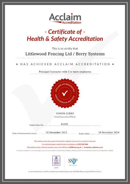 Certificate of Health and Safety Accreditation