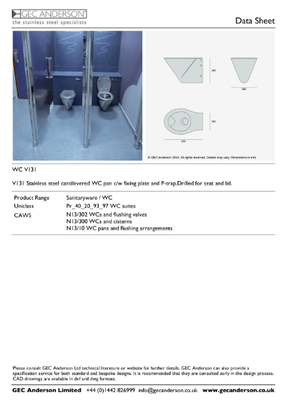 GEC Anderson Data Sheet - WC V131