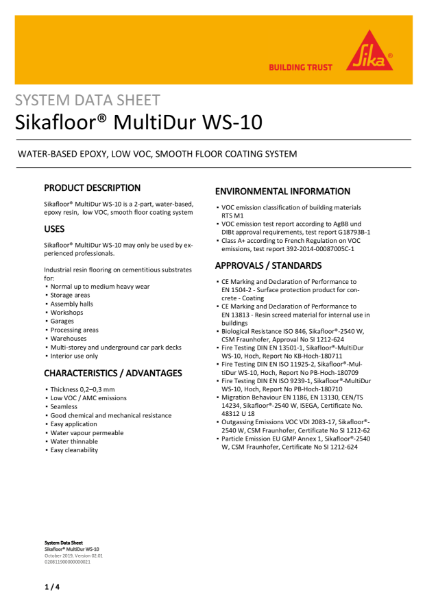 System Data Sheet - Sikafloor MultiDur WS-10