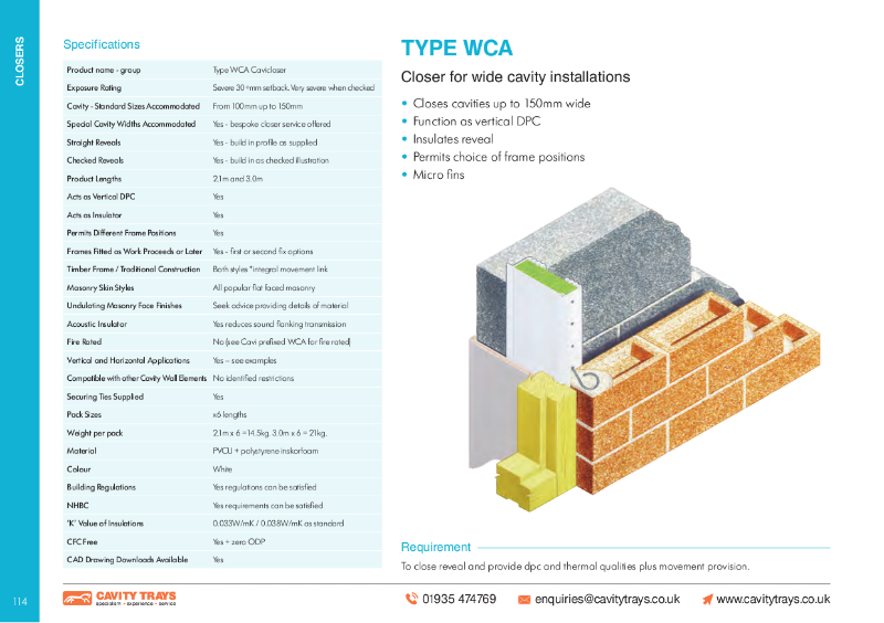 Cavity Trays Ltd Type WCA wide cavity insulated cavity closer