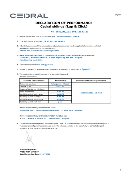 Cedral Sidings Declaration of Performance 