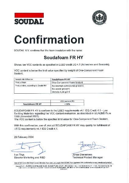 LEED v4.1 -Soudafoam FR HY