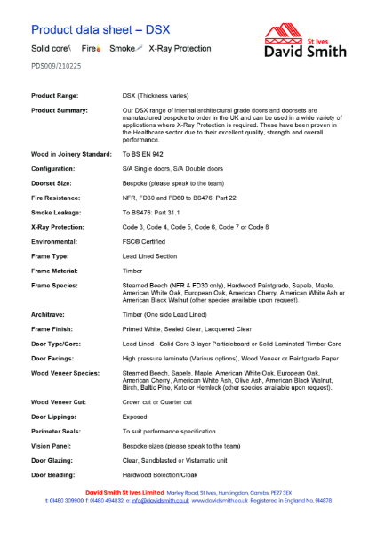 DSX - X-ray Fire Door - Timber Doorset - NFR, FD30, FD60