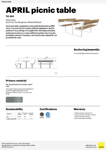 APRIL Picnic Table - 752-900