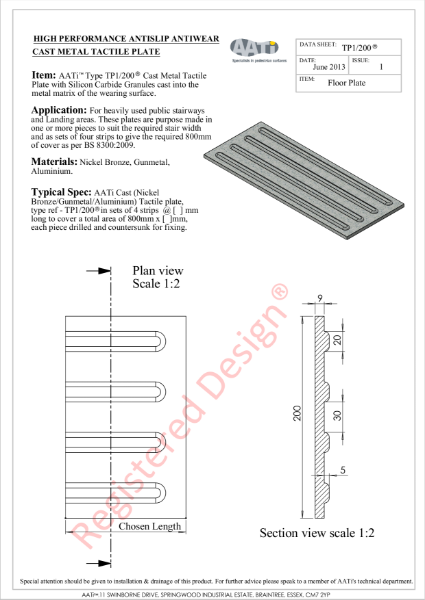 Corduroy tile / plate AATi type TP1/200 Cast metal and anti-slip