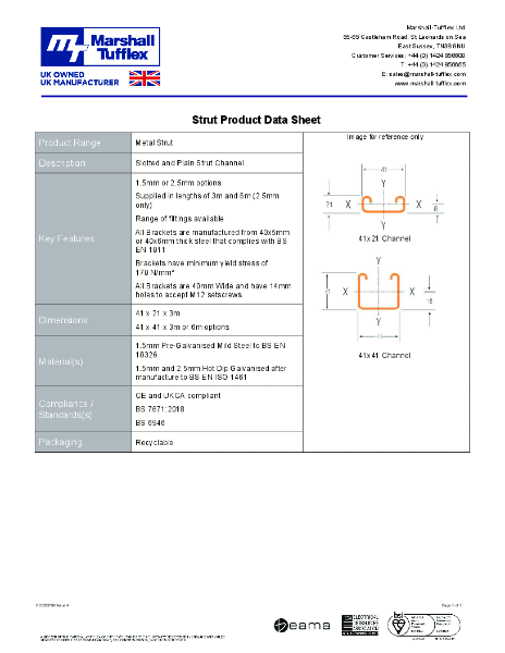 Metal Strut Product Data Sheet