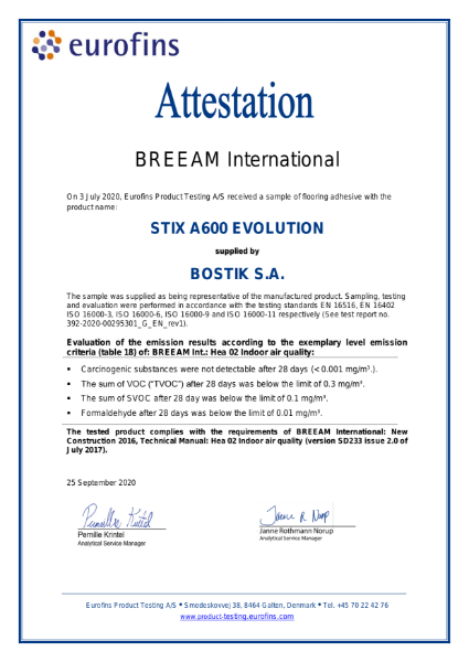 Bostik Stix A600 Evolution - BREEAM