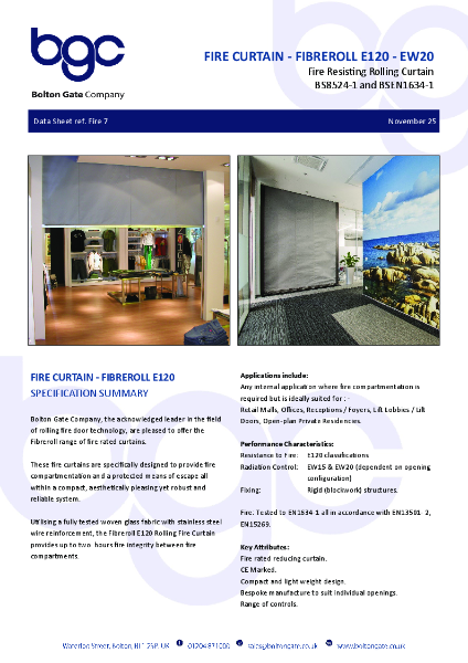 Fire Curtain - Fibreroll E120 - EW20