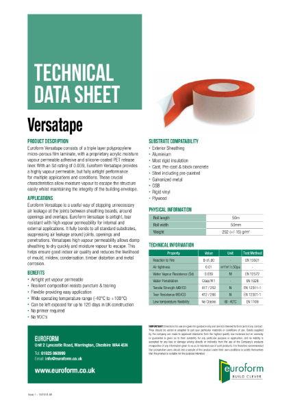 Euroform Versatape Technical Data Sheet