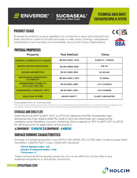 Enverge Sucraseal Open Cell - Technical Data Sheet