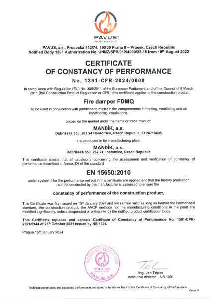 Certificate of constancy of performance