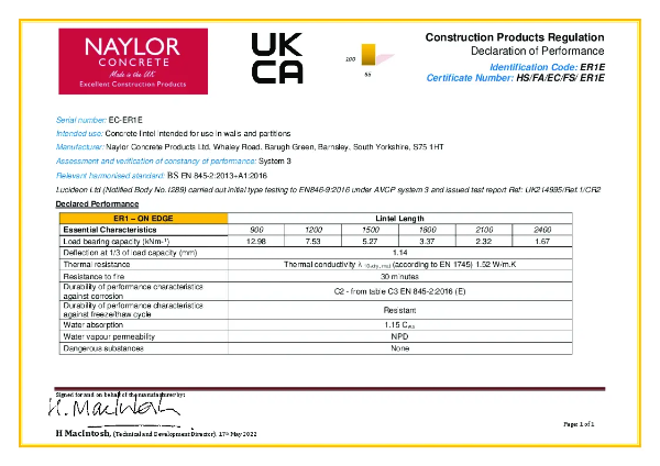 Economy ER1-E Declaration of Performance