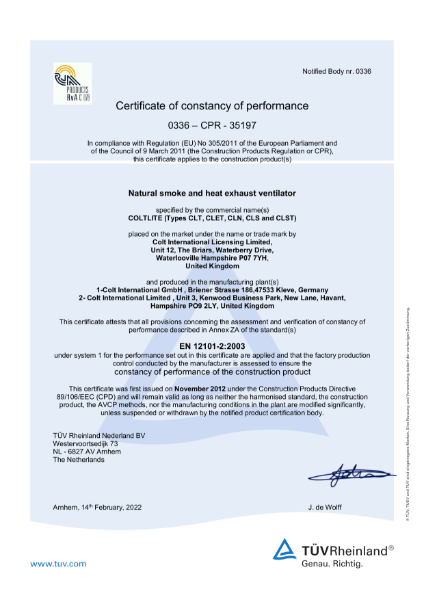 Certificate of constancy of performance - Coltlite 