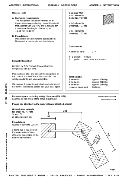 7.77010 & 7.77060 - Climbing Wall - Assembly Instructions