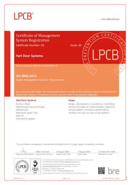 ISO 9001:2015 LPCB BRE Global QMS