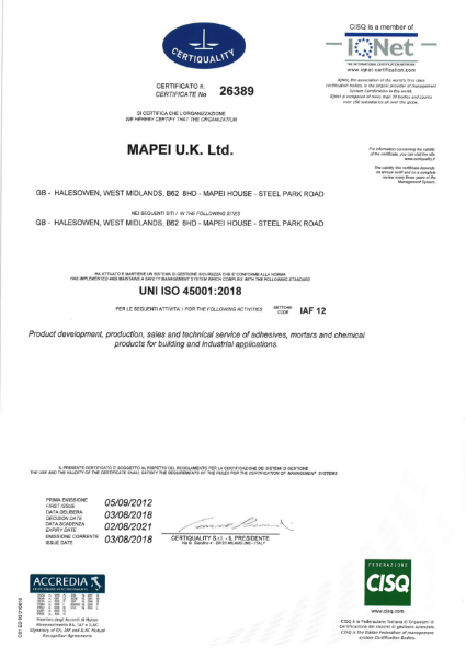 ISO 45001:2018 Certificate