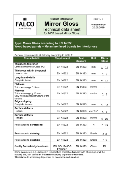 MG MDF Technical Datasheet