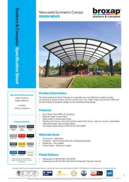 Newcastle Symmetric Canopy Specification Sheet