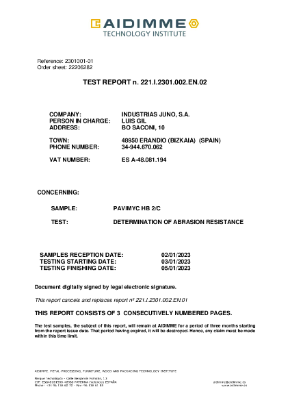 Abrasion Resistance Test Report Pavimyc HB
