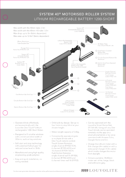 Roller System 40® Lithium 1.2Nm 1200-SHORT series motor technical specification