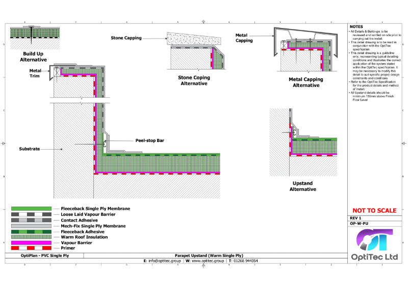 OptiPlan PVC Single Ply Membrane - Warm Roof Build Up Standard Detail Drawings