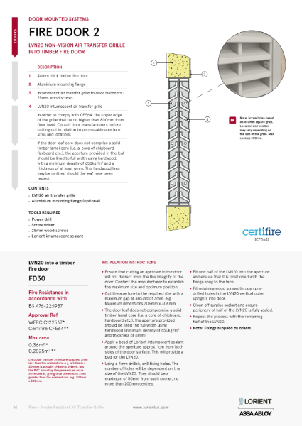 LVN20 into a timber fire door (door 2)