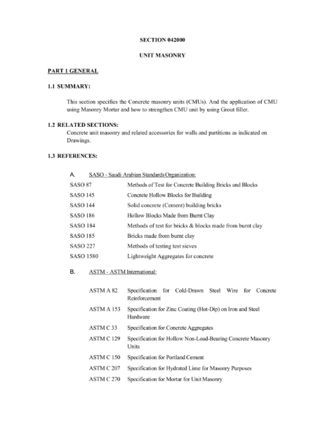 CSI SECTION 042000 UNIT MASONRY - Masonry Mortar