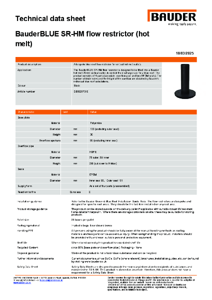 BauderBLUE-SR-HM-flow-restrictor-hot-melt-Technical-Data-Sheet