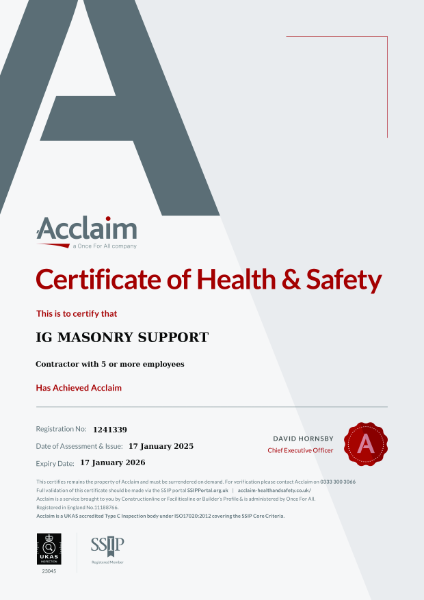 Acclaim Certificate of Health and Safety