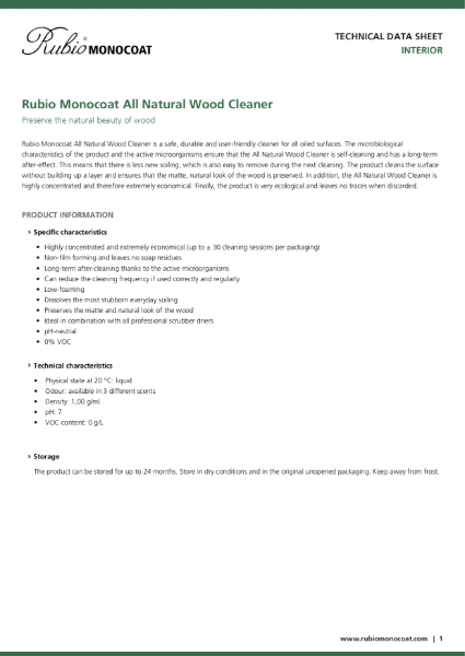 All Natural Wood Cleaner - Technical Data Sheet