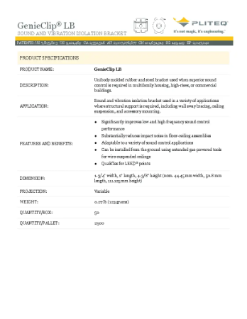 PLITEQ - GENIECLIP CLIP-LB-BOX-50 - Technical Data Sheet