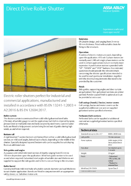 ASSA ABLOY Direct Drive Roller Shutter Product Leaflet