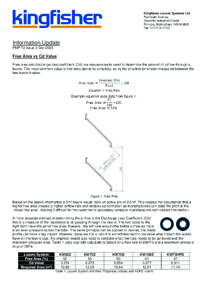 Kingfisher Louvres - Information Update - Free Area v Cd Value